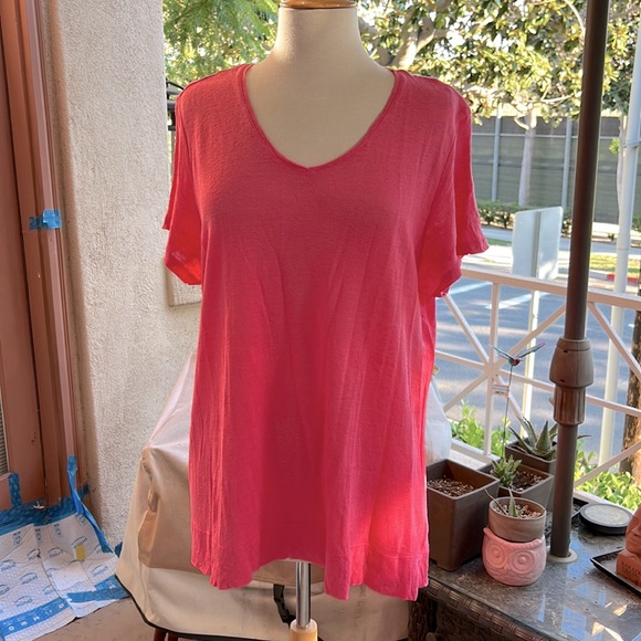 J. Jill Tops J Jill Coral Pink Linen Short Sleeves Tee X Poshmark